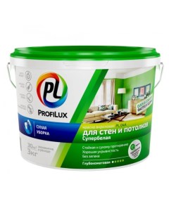 Краска воднодисперсионная PL 04A акриловая для стен и потолка матовая супербелая 3 кг Profilux
