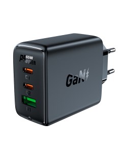 Сетевое зарядное устройство A41 PD65W GaN 2 USB C USB A charger EU черное Acefast