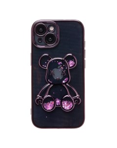 Чехол iPhone 15 силиконовый Мишка фиолетовый Promise mobile