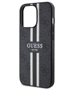 Чехол для iPhone 14 Pro Max со вставкой из экокожи 4G Stripes черный Guess