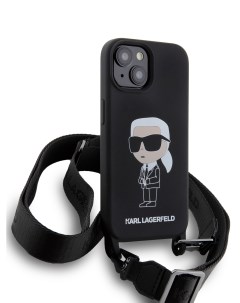 Чехол для iPhone 15 с ремешком на шею или через плечо черный Karl lagerfeld