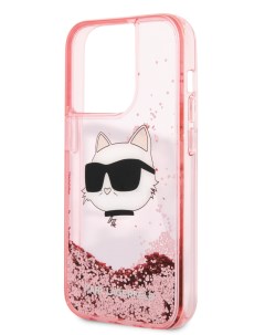 Чехол для iPhone 15 Pro Max двухслойный с блестками прозрачный розовый Karl lagerfeld