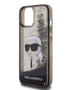 Чехол для iPhone 15 с принтом NFT Karl head прозрачный черный Karl lagerfeld