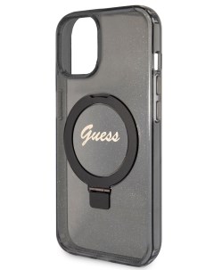Чехол для iPhone 15 ударопрочный с функцией подставки и MagSafe прозрачный черный Guess