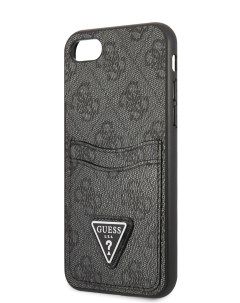 Чехол для iPhone 7 8 SE 2020 с карманом для карт Metal triangle logo Hard Black Guess