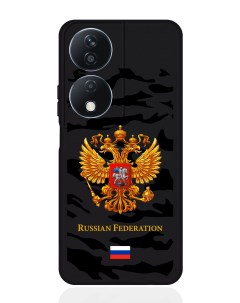 Чехол для смартфона Honor X7b черный силиконовый Герб золотой Милитари Musthavecase