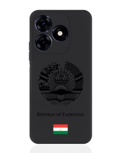 Чехол для Tecno Spark 20C Черный лаковый Герб Таджикистана Signumcase