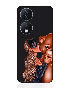 Чехол для смартфона Honor X7b черный силиконовый Кошечка и мишка Musthavecase