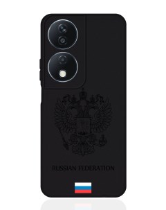 Чехол для смартфона Honor X7b черный силиконовый Черный лаковый Герб Россия Musthavecase