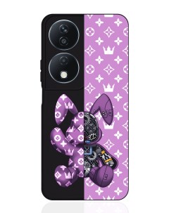 Чехол для смартфона Honor X7b черный силиконовый Розовый заяц Musthavecase