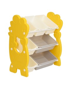 Стеллаж для игрушек с ящиками Dino 3 полки желтый Pituso