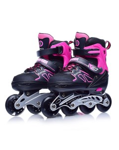 Роликовые коньки раздвижные PU колёса со светом размер S черно розовые в сумке Oubaoloon