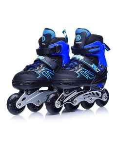Роликовые коньки U001751Y раздвижные PU колёса со светом размер S черно синие в сумке Oubaoloon