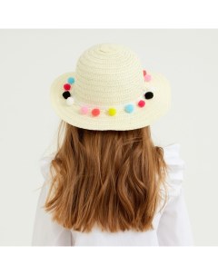Шляпа с бомбошками для девочки размер 50 цвет белый Minaku