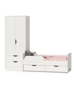 Кровать детская с ящиками со шкафом Уна белый структура Поры дерева 1023742 Mobi