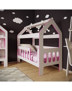 Кровать домик детская с бортиком Классик вход справа 160х80 розовый Базисвуд