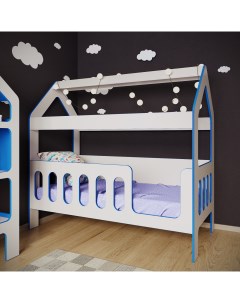 Кровать домик детская с бортиком вход справа 160х80 синий Базисвуд