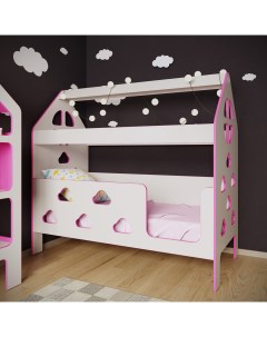 Кровать детская с бортиком Облачка вход справа 160х80 розовый DOM2021R Базисвуд