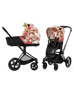 Коляска 2в1 Priam IV Spring Blossom Light шасси Matt Black Cybex