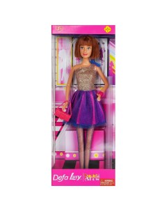 Кукла Lucy Вечернее платье короткое золотистый верх фиолетовая юбка 29 см Defa