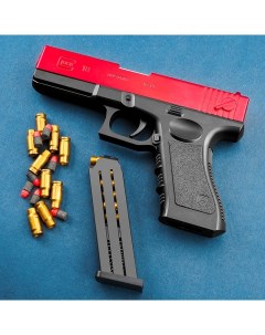 Пистолет игрушечный Glock 18 детский с глушителем красный Матрёшка