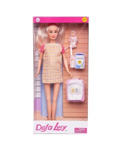 Игровой набор Кукла Lucy Молодая мама в платье в клетку с рукавами малыш 29 см Defa