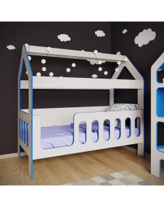 Кровать детская с бортиком кровать домик Классик вход слева синий 160х80 см Базисвуд