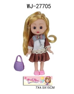 Кукла Junfa 16 см с сумочкой в бело коричневом платье Junfa toys