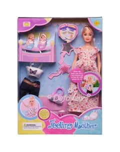 Игровой набор Кукла Lucy Мама плать с 2 малышами и игровыми предметами 29 см Defa