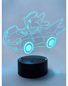 Настольный 3D ночник светильник Соник на машине Sonic usb 7 цветов 17 см Starfriend
