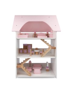 Деревянный домик для кукол с мебелью розовый 66 см 90999999 Nobrand