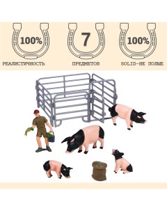 Фигурки животных семья свиней фермер ограждение 7 предметов MM215 332 Masai mara