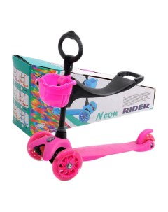 Самокат кикборд Neon Rider светятся колеса розовый Slider