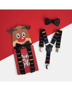 Новогодний набор для мальчика Олень подтяжки и галстук бабочка Kaftan