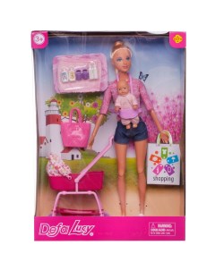 Игровой набор Кукла Defa Lucy Молодая мама в кофте ребенок коляска 29 см Abtoys (абтойс)