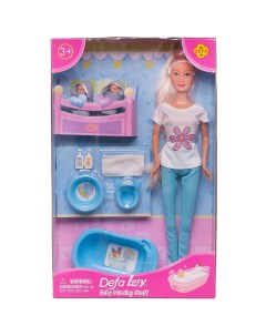 Игровой набор Кукла Defa Lucy Мама в брюках с двумя малышами и игровыми предметами 29 см Abtoys (абтойс)