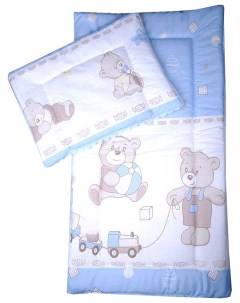 Комплект в коляску матрасик подушка цвет голубой Bambola