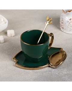 Чайная пара керамическая Ливона 3 предмета чашка 200 мл блюдце d 14 см ложка цвет и Nobrand