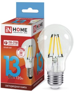 Лампа светодиодная IN HOME LED A60 deco 13 Вт 230 В Е27 4000 К 1370 Лм прозрачная Inhome