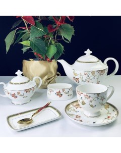 Чайный сервиз на 6 персон 16 предметов Кассиопея чашки чайник блюдца сахарник Lenardi