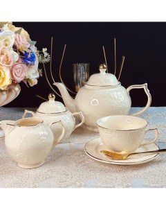 Чайный сервиз на 6 персон 15 предметов Доминика Крем чайник чашки блюдца Lenardi