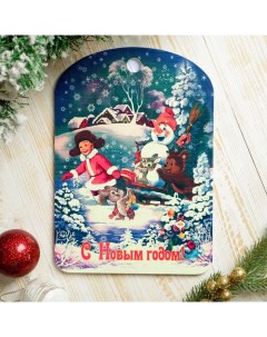 Доска разделочная сувенирная С Новым годом Дети и Снеговик 27 5х19 5см 2шт Дарим красиво