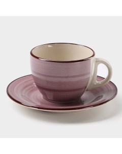 Чайная пара керамическая Морской мир чашка 200 мл блюдце d 14 5 см бордовый Доляна