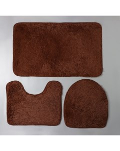 Набор ковриков для ванной и туалета Пушистик 32x40 40x50 50x80 см коричневый Доляна