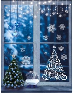 Наклейки новогодние на окна Елочка Ажурная формат А3 4630112036053 Сфера