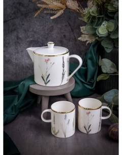 Набор чайных чашек с заварочным чайником Botanical 200 мл на 2 персоны фарфор Porland