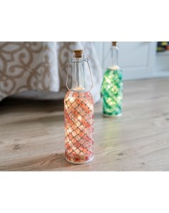 Декоративный светильник бутыль ПОСВЯЩЕНИЕ розовая стекло 10 тёплых белых микро LED огн Kaemingk
