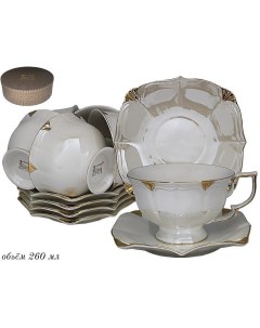 Чайный набор на 6 персон 12 предметов Перламутр чашки 260мл блюдца белый Lenardi
