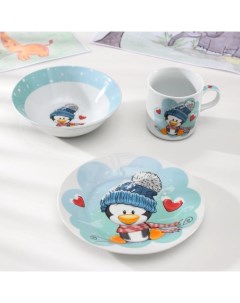 Набор детской посуды Пингвинёнок 3 предмета кружка 230 мл миска 400 мл тарелк Доляна