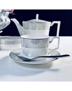 Чайный набор на 6 персон 12 предметов Севилья Серебро чашки 250мл блюдца Lenardi